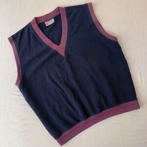 Slazenger Vintage Navy Blue Cotton V-Neck Sweater Vest XXL Burgundy Trim Golf